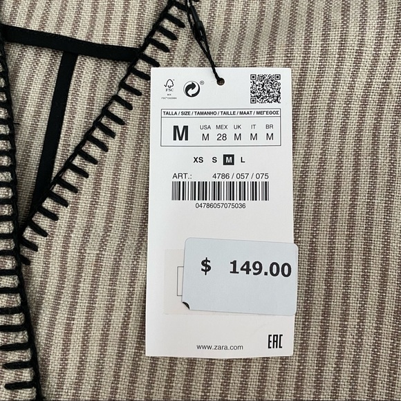 Zara Woman Stripe Wrap Dress Coat Sz Med Belted Linen Fringe Hem Roll Up Sleeves - Picture 13 of 14